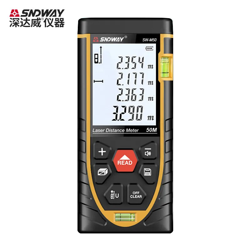 Shendawei Recarregável Handheld Infrared Area Measuring Instrument, Alta Precisão, Régua Eletrônica, Voice Range Finder