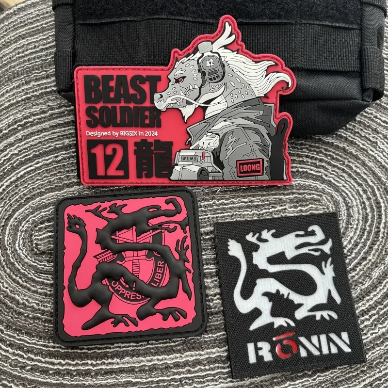 Beast Soldier Loong PVC Hook&Loop Tactical Patch Chinese Zodiac Dragon Morale Badge Military Roninlong Logo Armband on Backpack