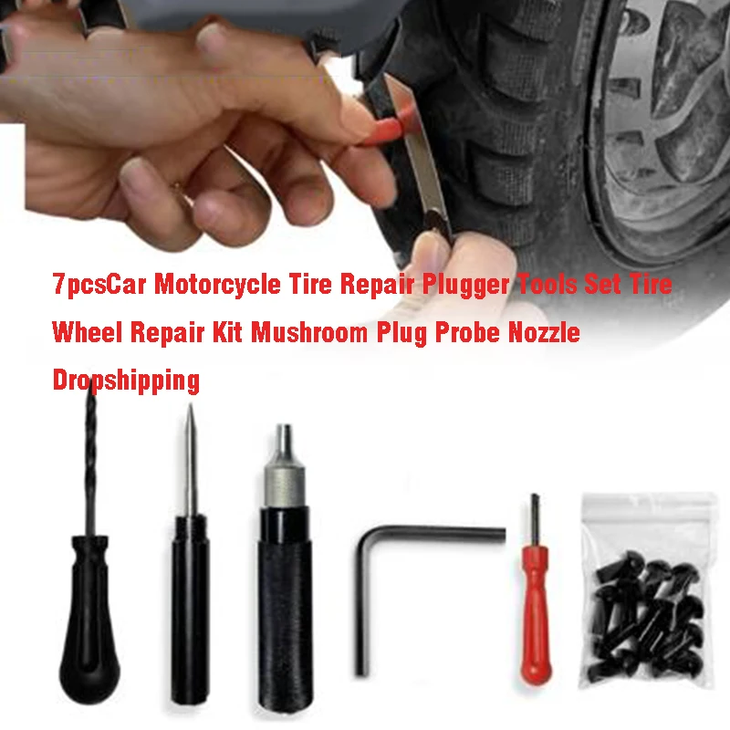 Car Motorcycle Tire Repair Plugger Tools Set Tire Wheel Repair Kit Mushroom Plug Probe Nozzle Dropshipping