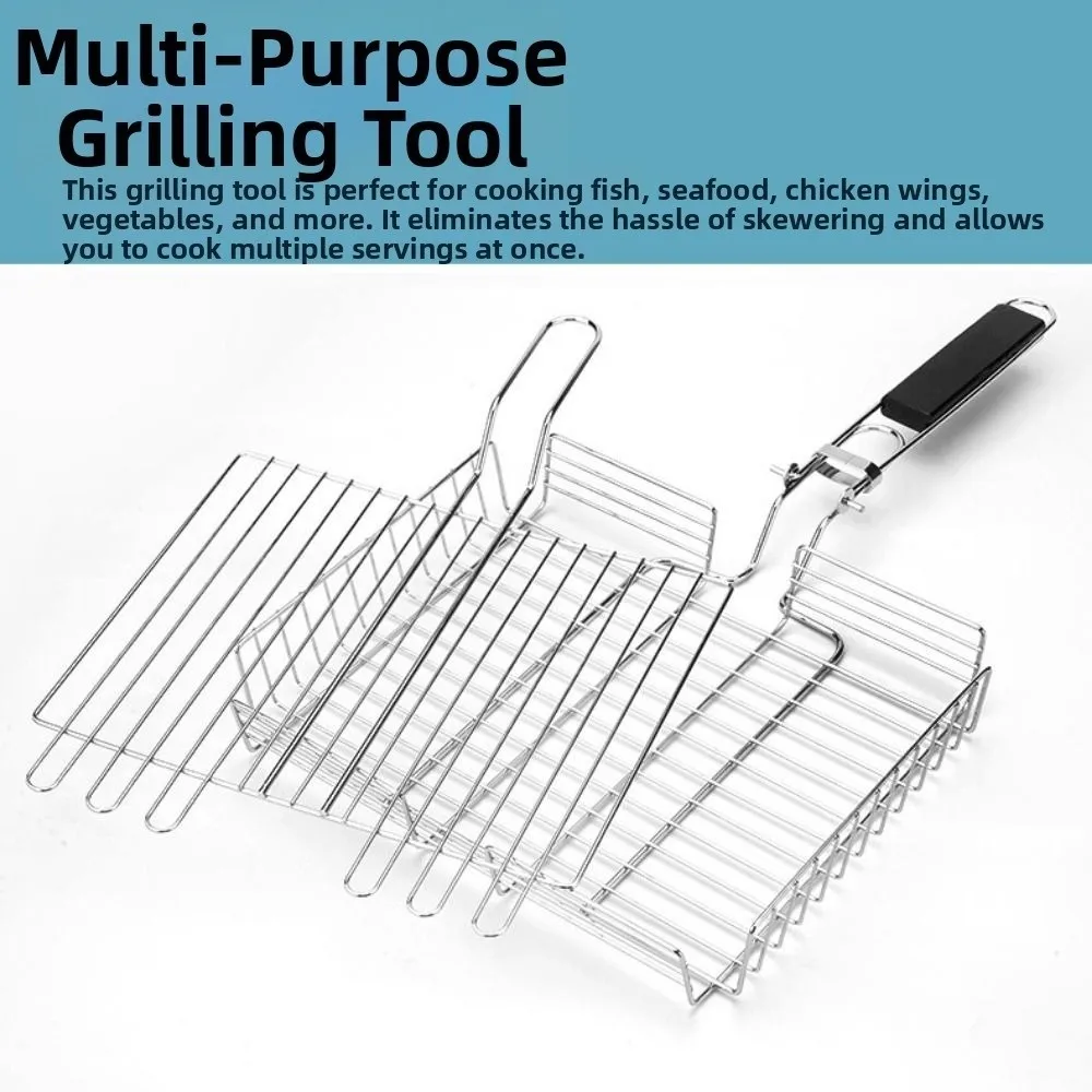 

Easy To Clean Folding Fish Grill Basket Portable Detachable BBQ Rack Rust-proof Stainless Steel Barbecue Mesh Mat Picnic