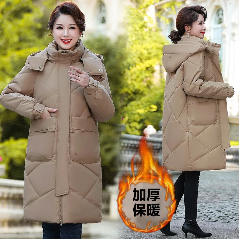 Down cotton-padded jacket for women Korean style loose long knee-length bread coat and cotton-padded jacket