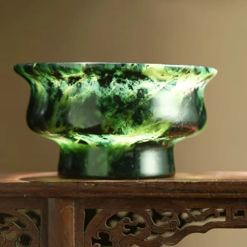 

Tibetan jade medicine king stone ghee tea bowl tea cup tibetan dark green jade milk wine bowl master cup