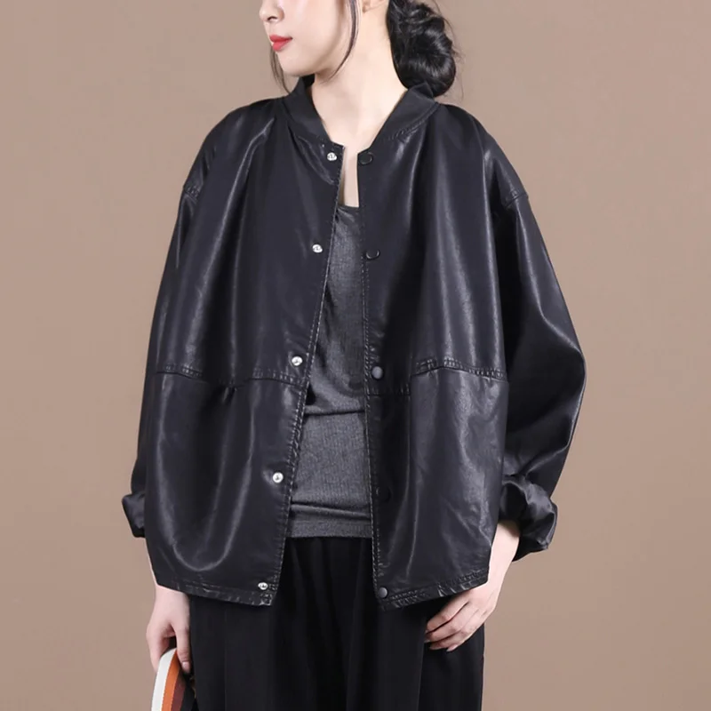 Gola de beisebol solta couro jaet casual outerwear para mulheres marca loja produtos sob medida longo sve cor pura commute sle