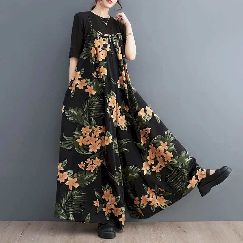 

Oversized Jumpsuits Harajuku One Piece Outfit Women Floral Printing Loose Wide Leg Pants Korean Fashion Casual Vintage Playsuits