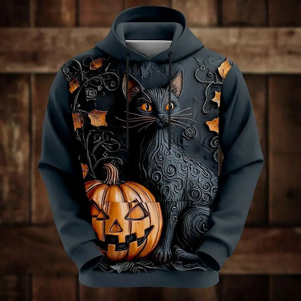 Mode 3D Kürbis Druck männer Hoodies Lustige Katze Muster Sweatshirts Hip Hop Trend Halloween Kleidung Herbst Übergroßen Pullover