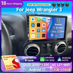 android 15 wifi+4G Carplay Car Radio For Jeep Wrangler 3 JK 2015 - 2017 Navigation GPS Video Player Stereo Multimedia DVD DSP BT