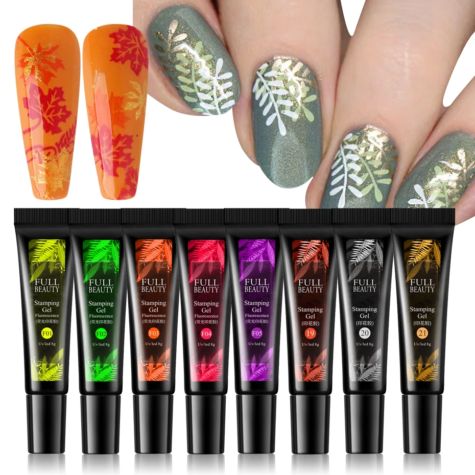 1pcs Fluorescence Stamp Gel Nail Art Stamping Print Varnishes Glitter Gold Silver Transfer Polish Manicure Accessories JI1916