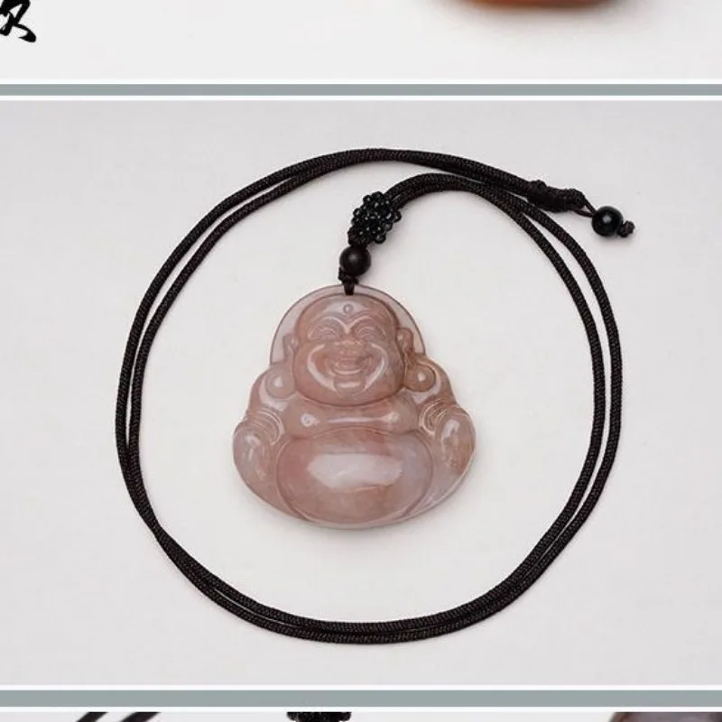 Gold Silk Jade Buddha Pendant Natural Violet Laughing Buddha Pendant Upscale Women's Sweater Chain Pot-bellied