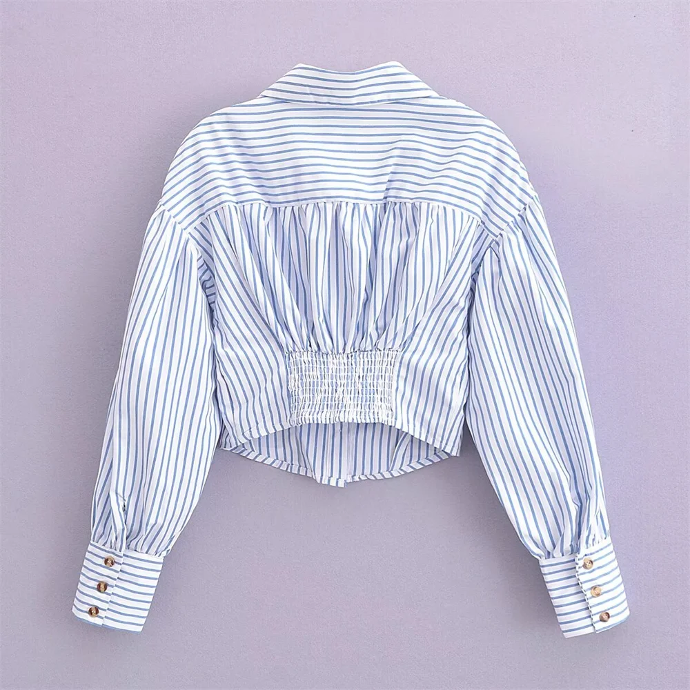 2024ZAR * Spring/Summer New Women\'s Fashion Casual Loose Long sleeved Polo Collar Versatile Striped Short Shirt