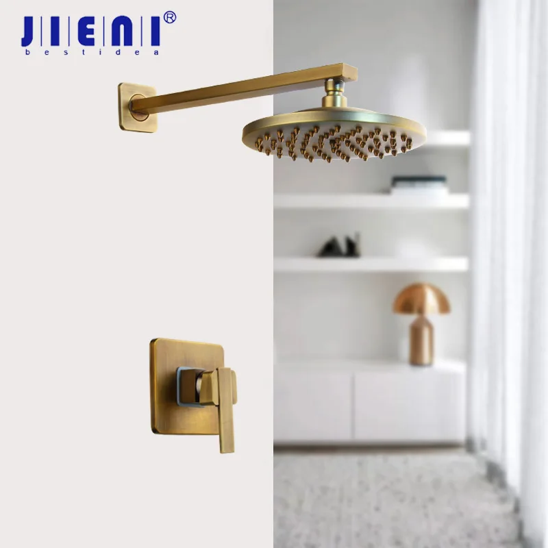 

JIENI 8-дюймовая Античная латунная круглая настенная головка для ванной комнаты и ручной душ