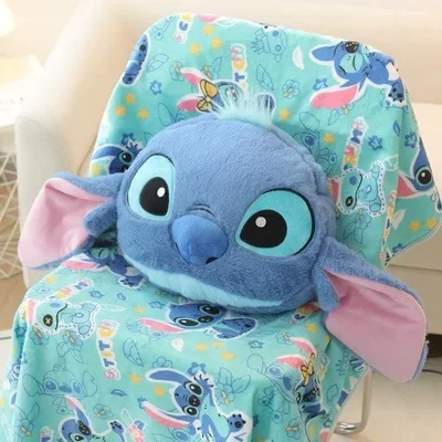 Cute Cartoon Stitch Plush Doll Throw Pillow Back Blanket Comforter for Office Nap Air Conditioning Cover Blanket