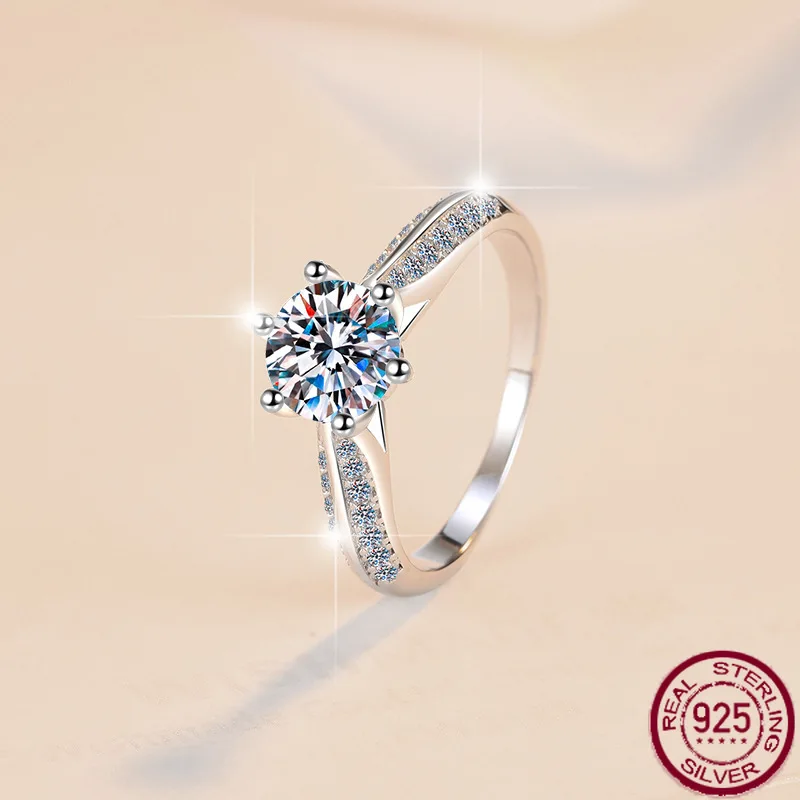 

New moissanite ring 925 pure silver imitation ring six claw fashion engagement plated PT950 platinum wedding jewelry