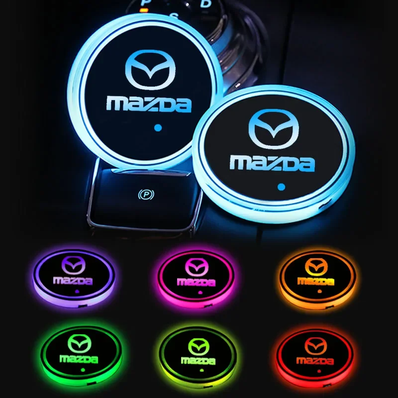 1pcs 7 Colors Car USB Charging LED Lights Water Coaster Cup Mat For Mazda 3 5 6 CX-3 CX-4 CX-5 CX-7 CX-9 Axela 6 323 626 RX8 7