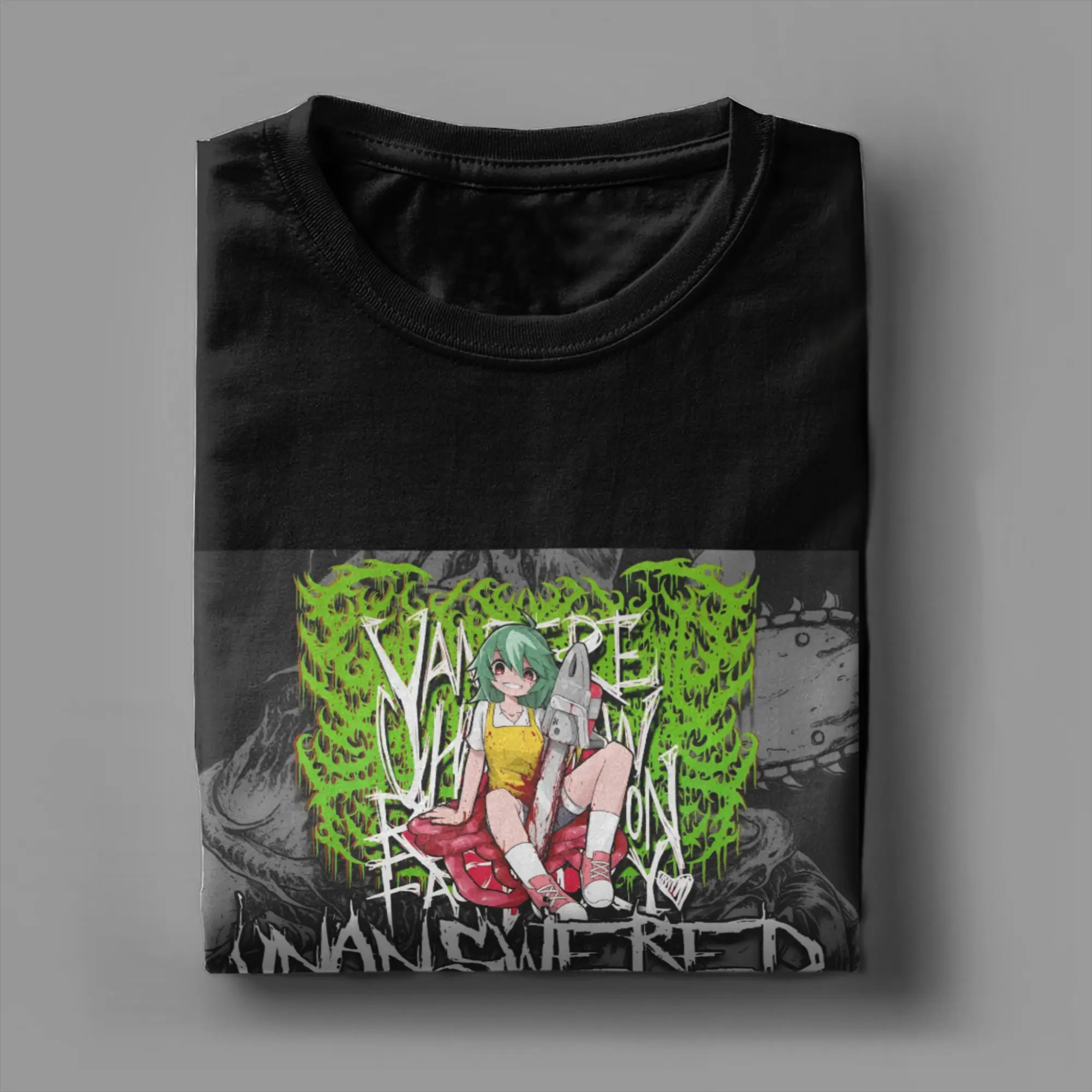 تي شيرت Yandere مصنع المنشار بالمنشار صلصة الذهب الأسود الظلام روك أنيمي البعد الثاني القطن تي شيرت الموسيقى التي شيرت