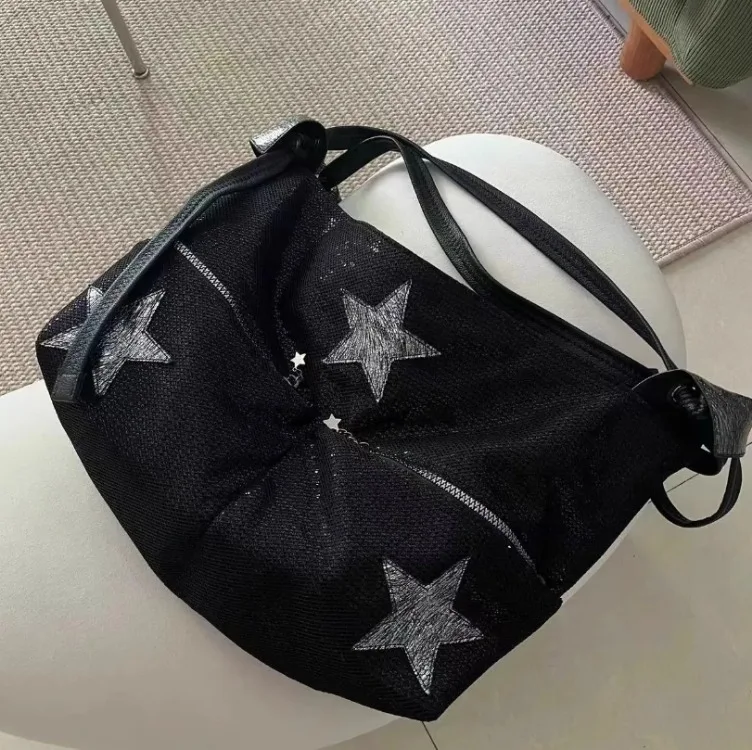 Y2k Aesthetic Vintage Star Women\'s Handbags Harajuku Grunge Sequined Star Shoulder Underarm Bag High-capacity Casual Tote Bags