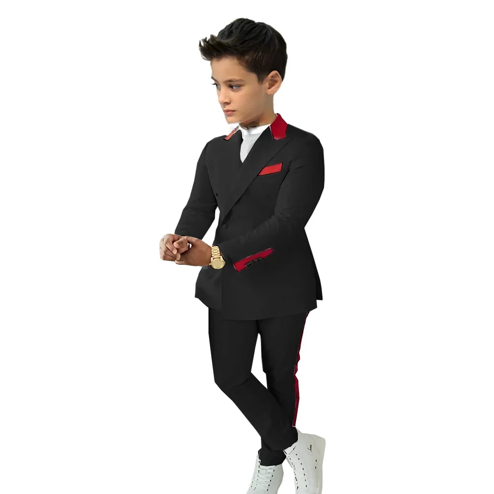 Black Fashion Boys Suit 2 Pieces Set Jacket with Pants Latest Design Child Tuxedo Wedding Kids Custom Outfit for Boys