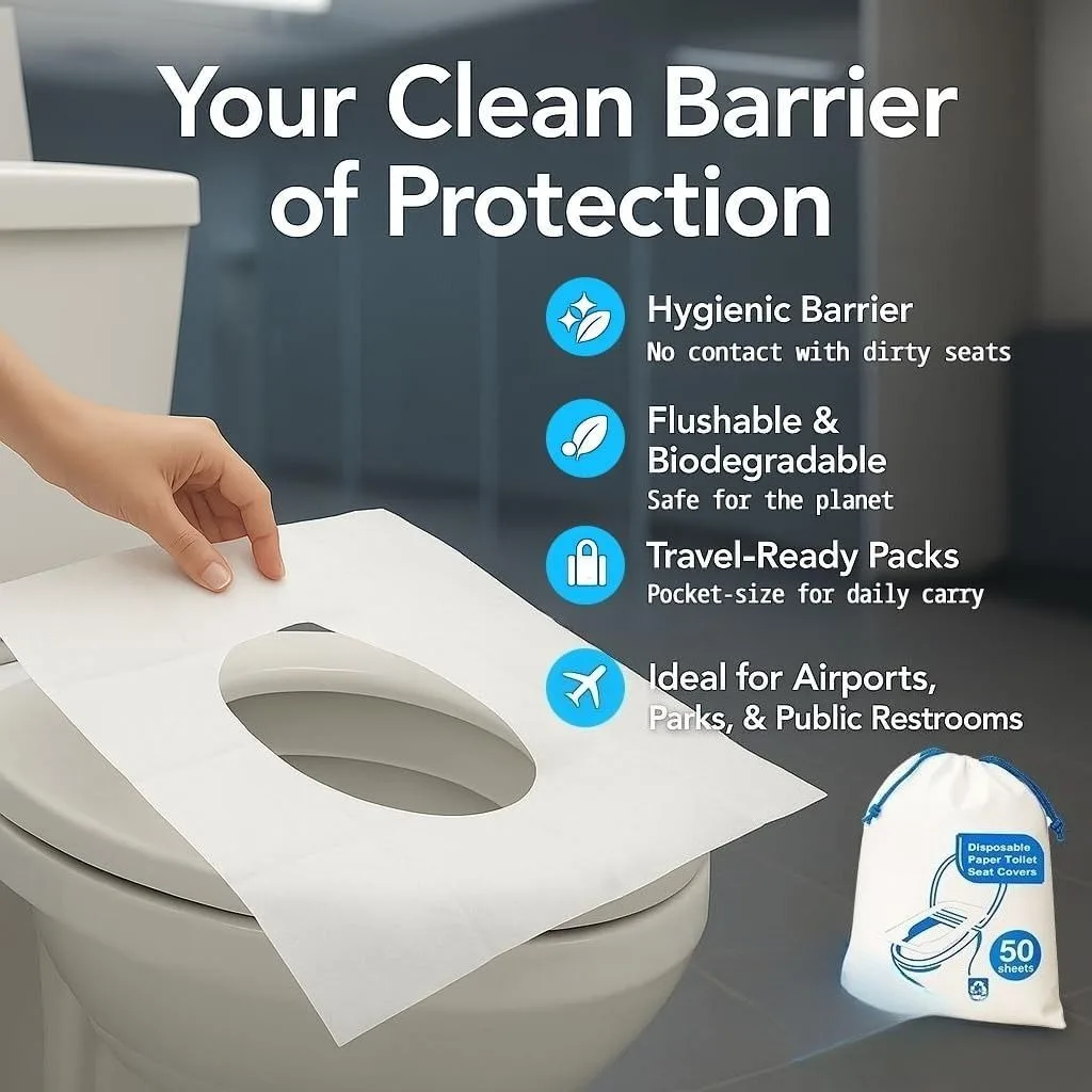 

10 Pcs/set Toilet Seat Covers Disposable, 10-Count Flushable Paper Travel Toilet Seat Covers for Adults and Kids Potty Training, Great Biodegrable Accessories for Public Restrooms, Airplane, Camping