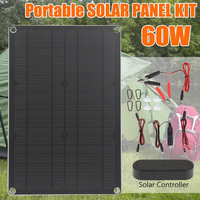 60W Solar Panel USB+DC Output Monocrystalline Solar Cell With PWM Controller Kit Outdoor Power Charger for Phone Camping RV Car