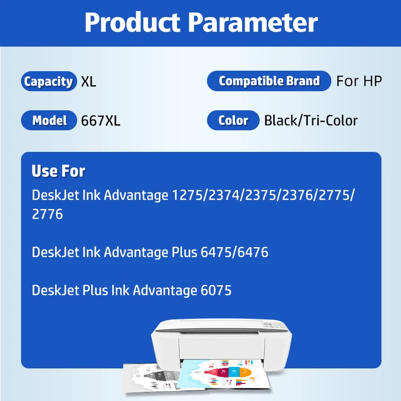 CREBOTW 667XL Ink Cartridges Replacement For HP 667 HP667 XL Compatible Deskjet 1275 2374 2375 2376 2775 2776 6475 Printer