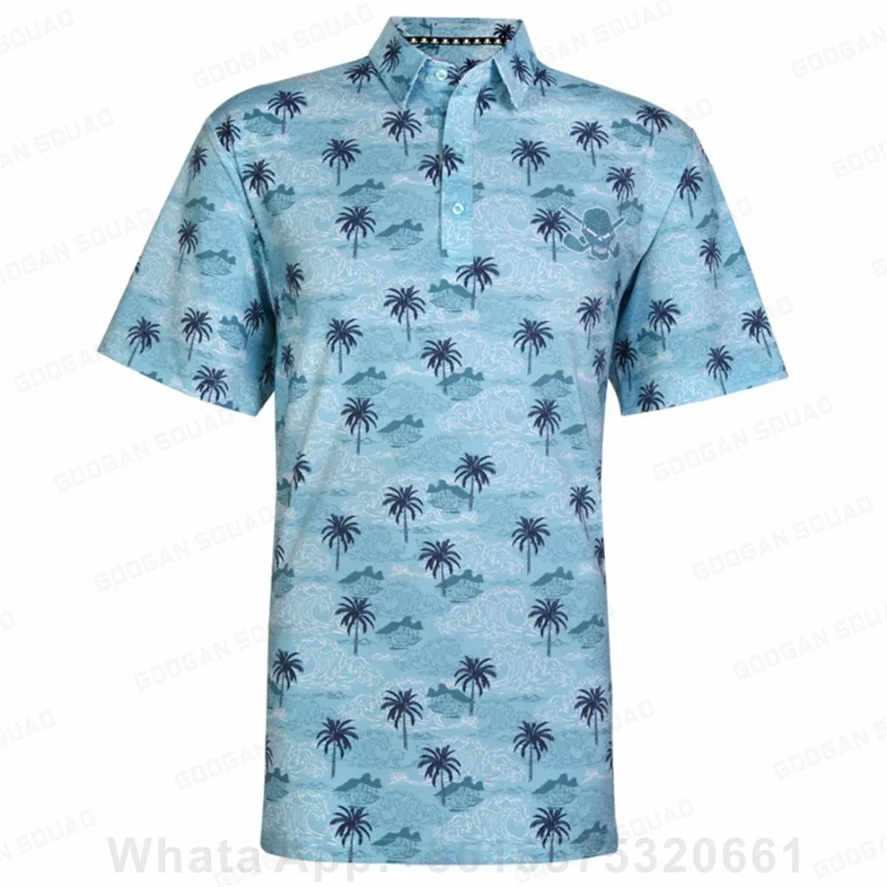 2023 Summer Men Golf Wear Floral Casual Print Fashion Polo Clothing Short Sleeve T-shirt Golf Course Sports Clothing Football