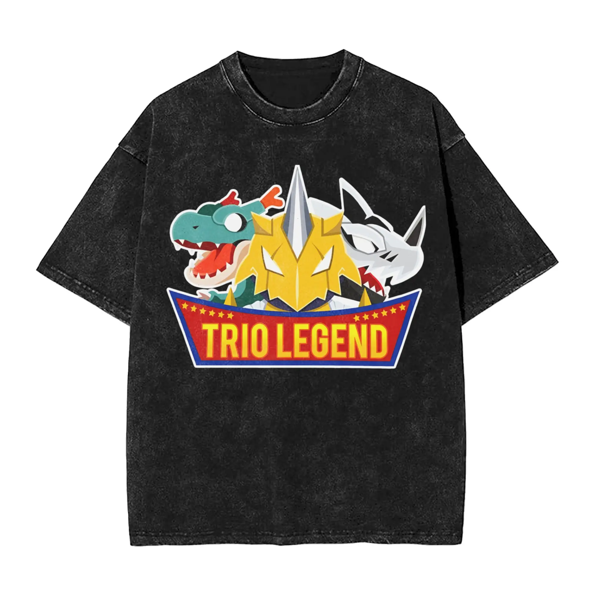 

Harajuku Washed Shirt Digital Monster Digimon trio legend Vintage T Shirt Oversize Streetwear Short Sleeve Summer Tops Tees