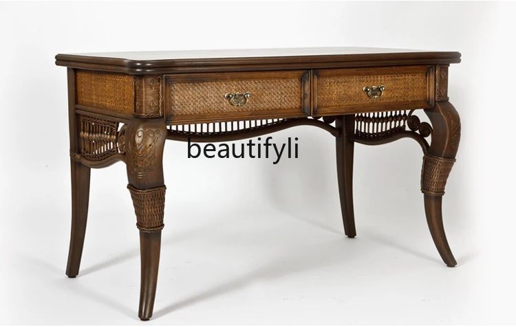 

Chinese Style Desk Study Solid Wood Desk Rattan Mid-Ancient Writing Desk Computer Desk