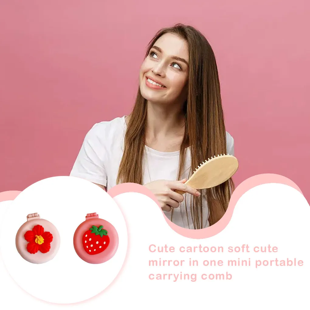 Girl All-in-one Air Comb Single-Sided Hair Brush Mini Makeup Mirror