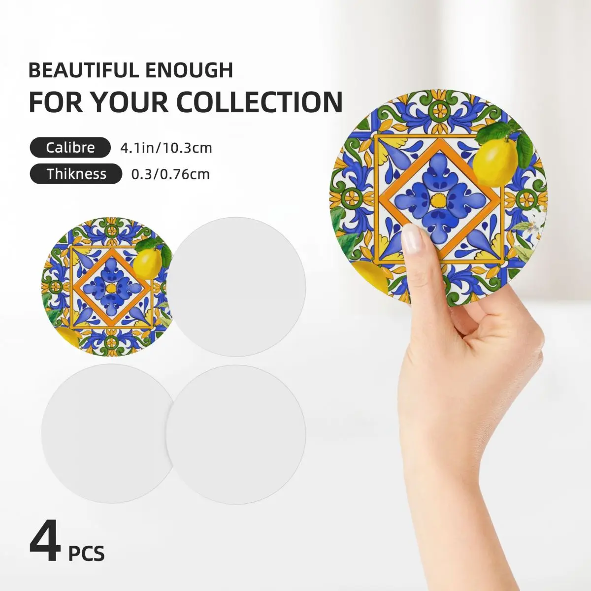 Summer ,Sicilian tiles ,citrus,oranges,majolica,lemons ,Mediterranean Ceramic Coasters (Set of 4) Cup mat cute Coasters