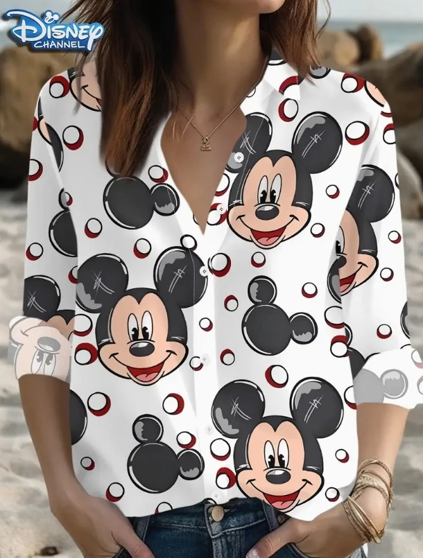 2025 Damesshirt met lange mouwen Disney-stijl modieus casual veelzijdig eenvoudig topje schattig Mickey Minnie