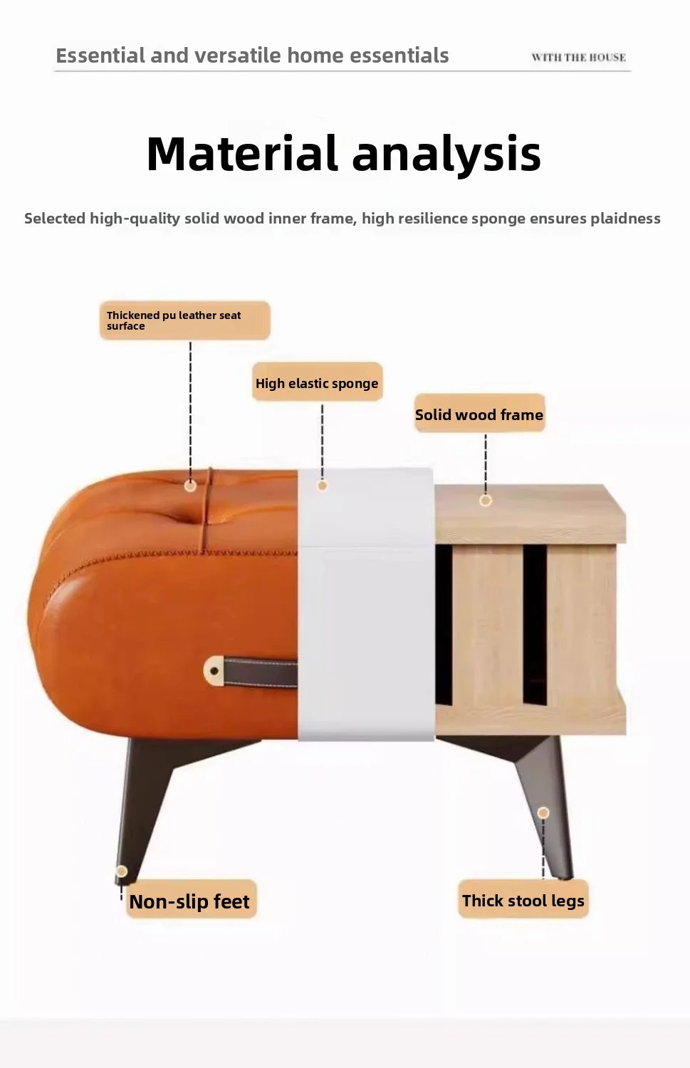Home doorstep stool, luxurious coffee table, low stool, sofa, living room, simple soft seat for entry