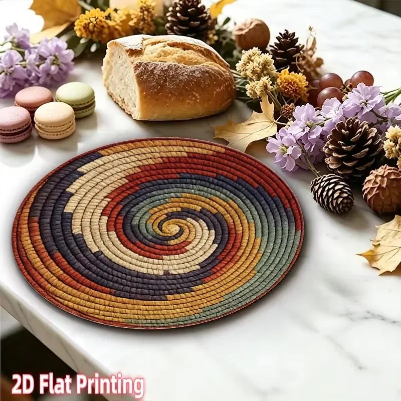 2/4Pcs Round Vintage Spiral Placemats, Earth-Tone Non-Slip Heat Resistant Table Mats for Home Elegant Dining Decor