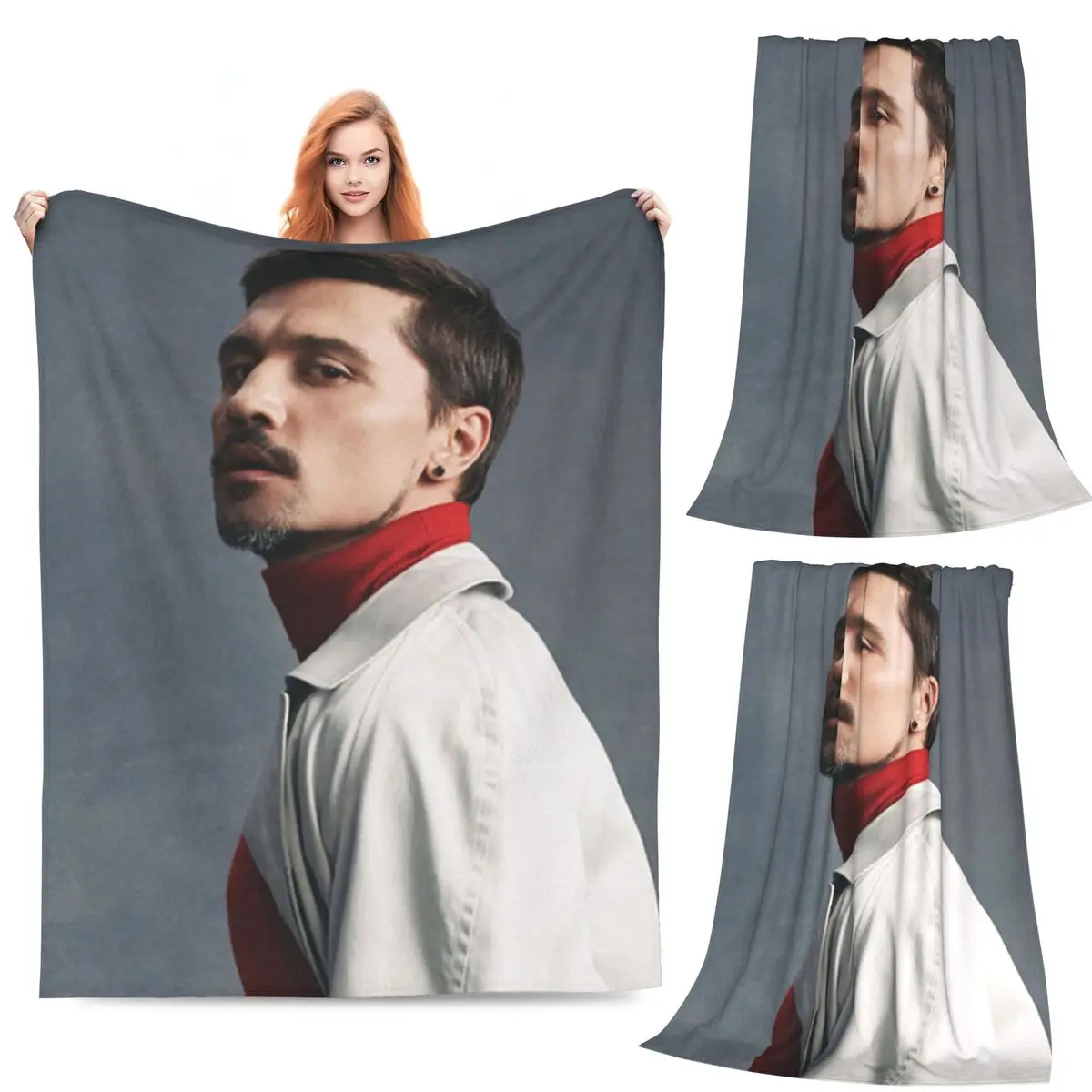 

Hearmny Dima Bilan Blankets Fleece Sofa Throw Blanket Multi-function for Home Bedroom Travel Throws Bedspread Quilt