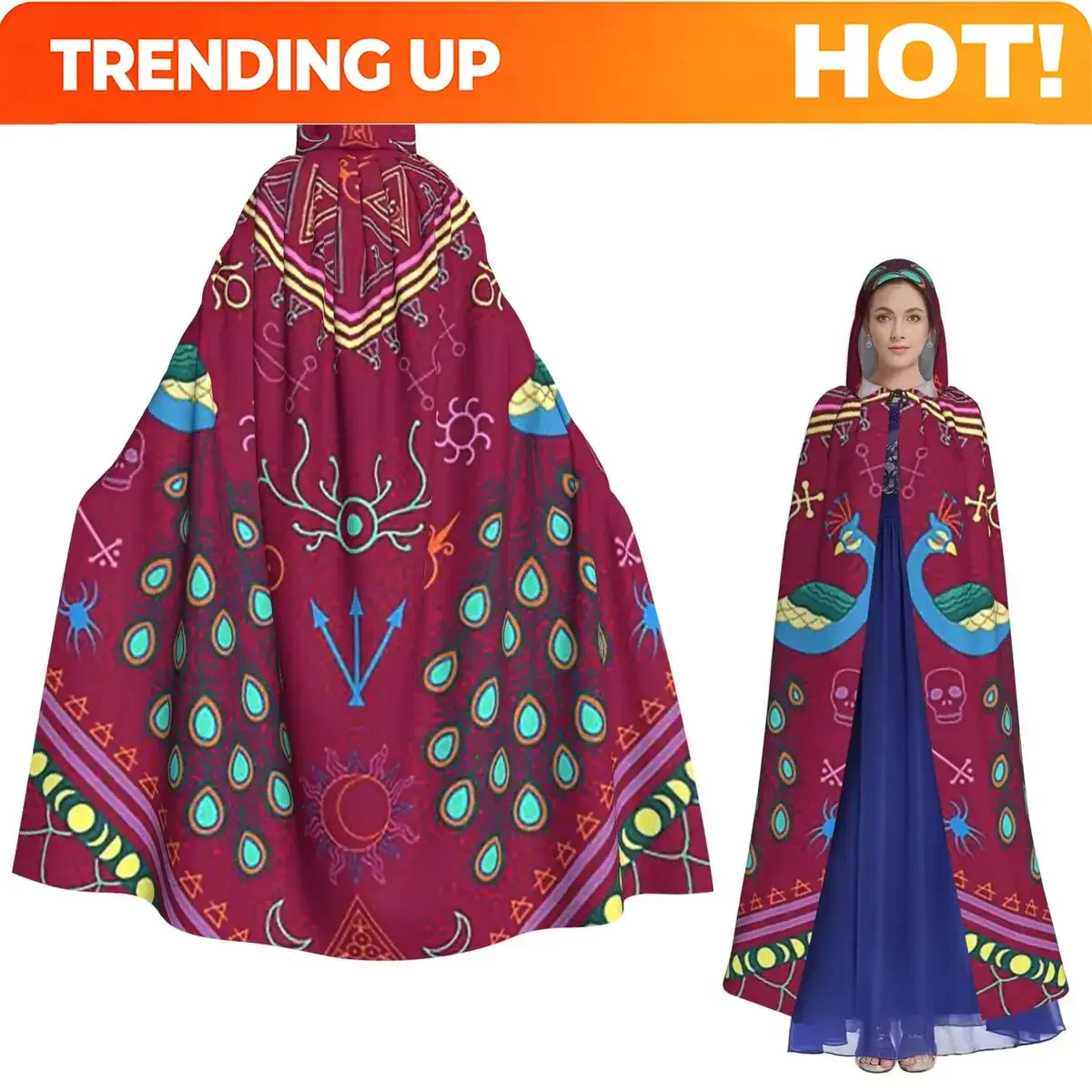 Customization Mollymauk Tealeaf Inspired Print Long Hooded Cloak Witch Medieval Costume Cosplay Cape HalloweenParty Adult Unisex