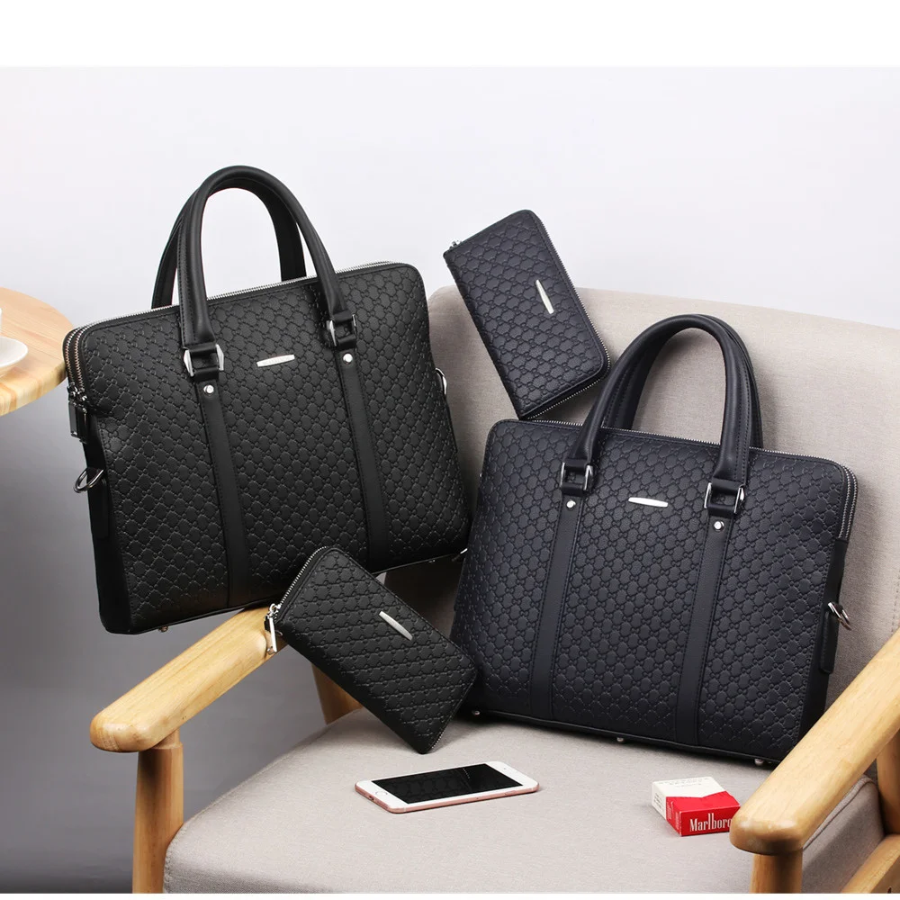 OYIXINGER Fashion Men Shoulder Bags Double Layers Man Leather Business Briefcase Bag 14.1 Laptop Handbags New Men\'s Travel Bags