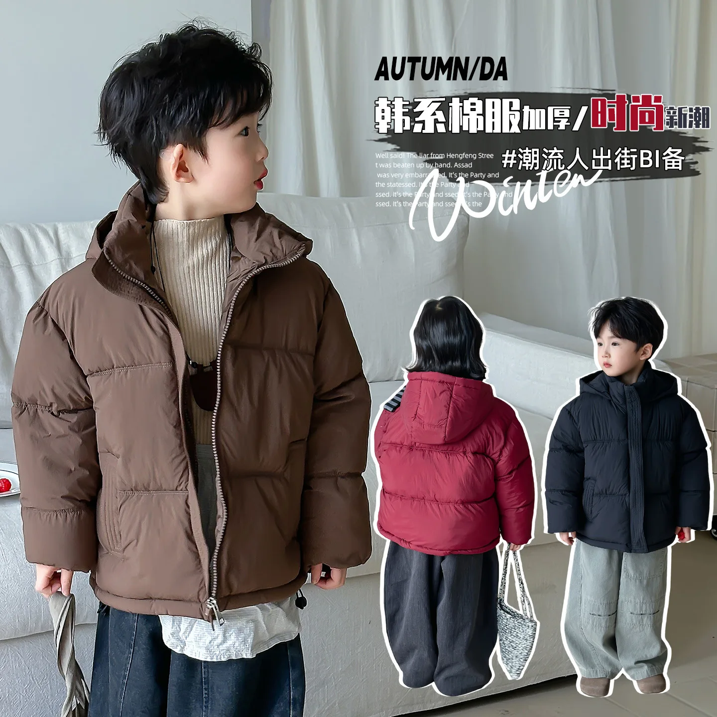 

Autumn Winter New Boys Jacket Solid Color Thick Keep Warm Lapel Zipper Parker For 3-12Y Teen Girls Cotton Down Leisure Outerwear