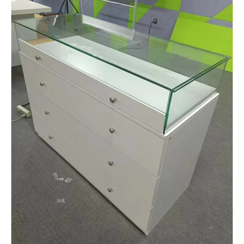 custom.Keway Modern MDF Cabinet with Display and Drawers in White Jewely Supermarket Cloths Shops Retail  Grocery Display sh