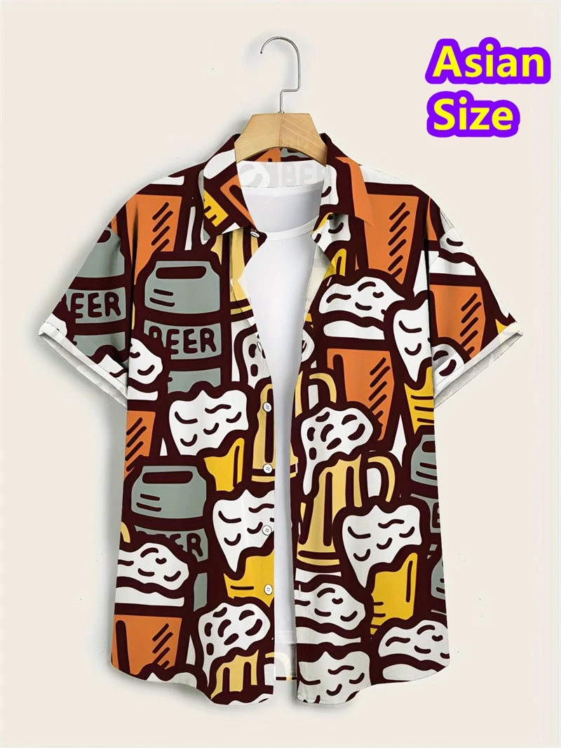 

Beer Festival Hawaiian Shirts For Man 3D Print Short Sleeve Tees Summer Hawaiian Beach Style Single-Breasted Tops Lapel Clothing