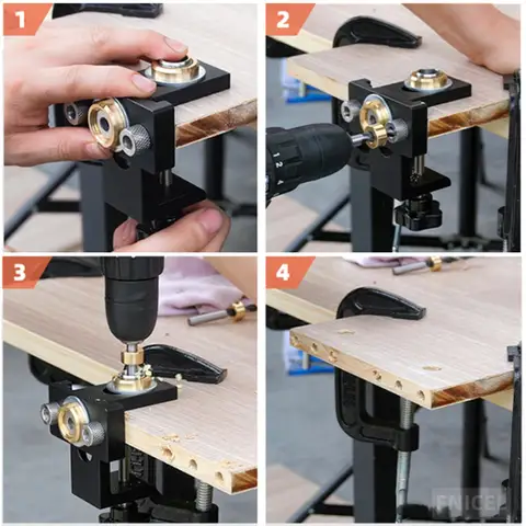 목공 3 In 1 Doweling Jig Kit – 조정 가능한 목재 Dowel 펀치 로케이터 알루미늄 포켓 홀 지그, 캐비닛 홀 드릴 가이드 도구