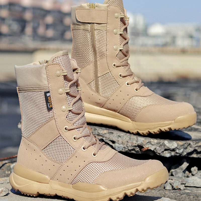 Botas de combate ultraligeras con cremallera para hombre y mujer, zapatos de escalada al aire libre transpirables, botas tácticas militares para