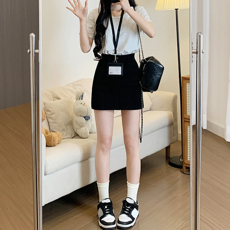 Summer Korean Pink Denim Skirt Women 2025 High Waist Bodycon Skirts for Woman Fashion Pocket Slimming Mini Skirt with Shorts