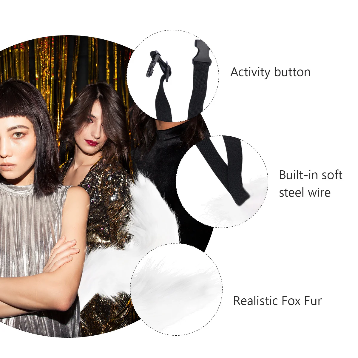 

Fox Tail White Elastic Buckle Bendable For Halloween Party Costume Cosplay Simulation Faux Tail Accessory