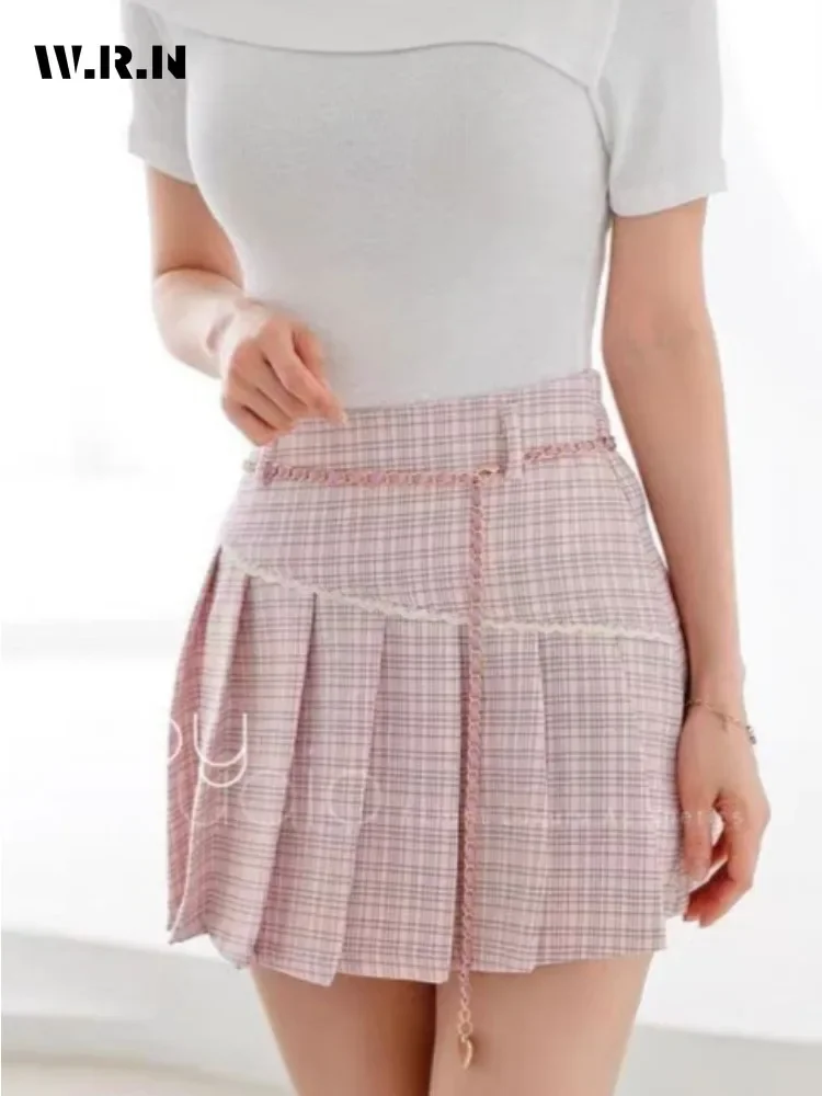 

Hotsweet Style Plaid Print Slim Fit Pleated Skirts 2024 Summer New Fashion Women's Casual High Waist Sheath Female Mini Skirt