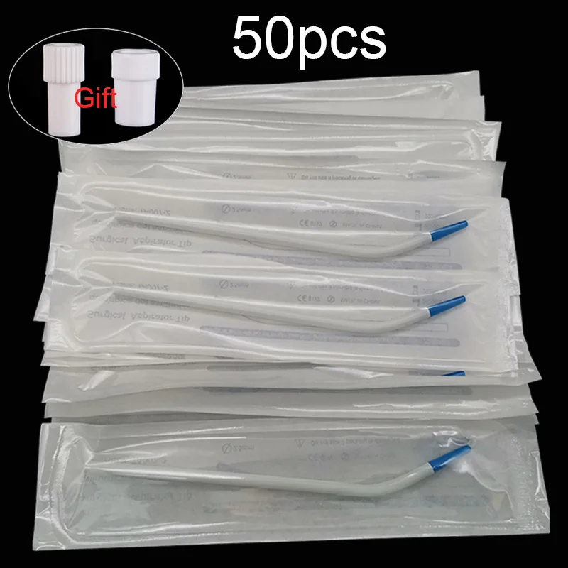 50pcs/pack Dentist Clinic Disposable Surgical Suction Tips Suction Tube with Adaptor Long Slim type Dental Consumable Material