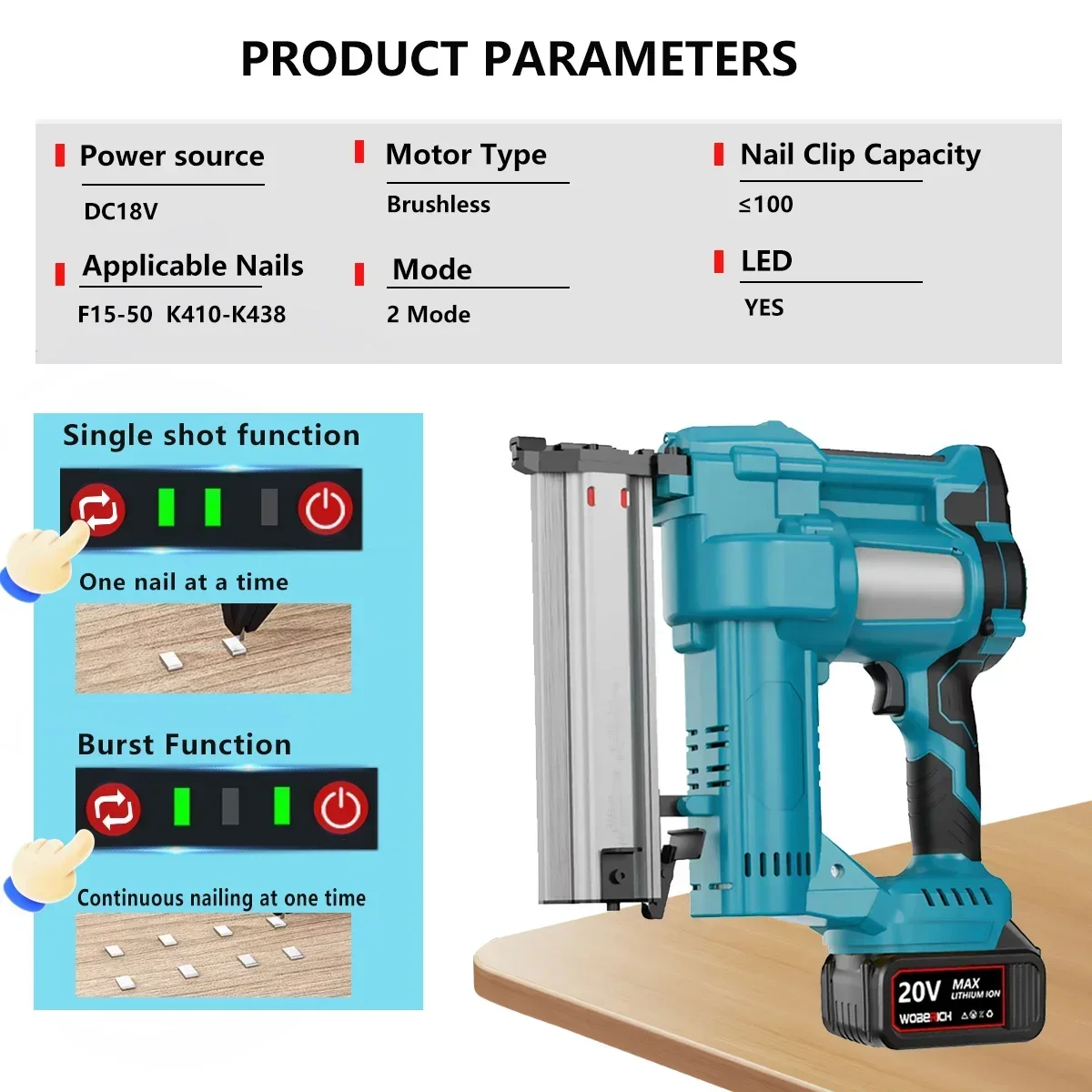 Brushless Cordless Nail Gun 2 in 1 Nailer/Stapler Gun Woodworking Compatible for Makita Battery,2 Mode with 4 Set Nails