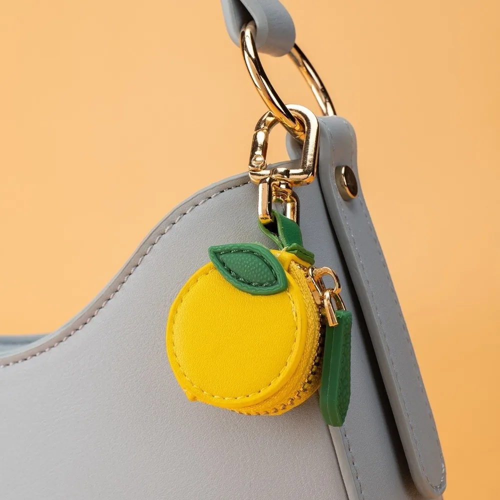 New PU Leather Mini Cute Keychain Fresh Lemon Zipper Coin Bag Small Wallet Kawaii Style Pendant Bag Hanging Pendant view 4