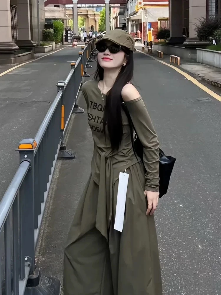 Early Autumn 2025 New Korean Style Hot Girl Workwear Pants Two Piece Set Women Spicy Lady Complete Outfit High Waist Loose Fit