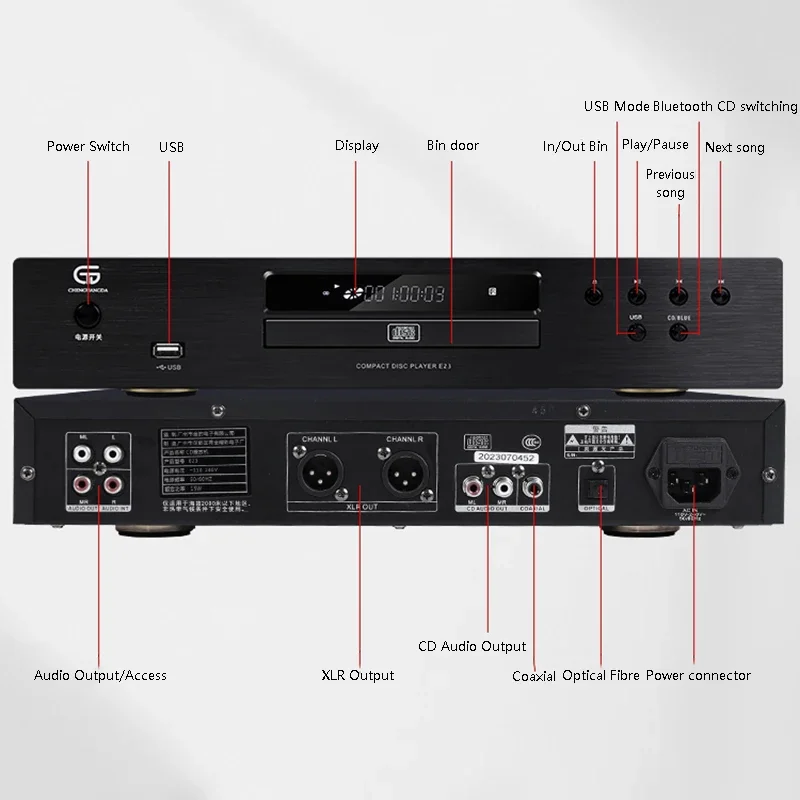 Imagem -02 - sem Perda cd Player com Usb Leitor de Música Hifi Bluetooth 5.0 Dts Decodificação Reprodução sem Perda Xlr Balanceada Saída Coaxial Óptica hd