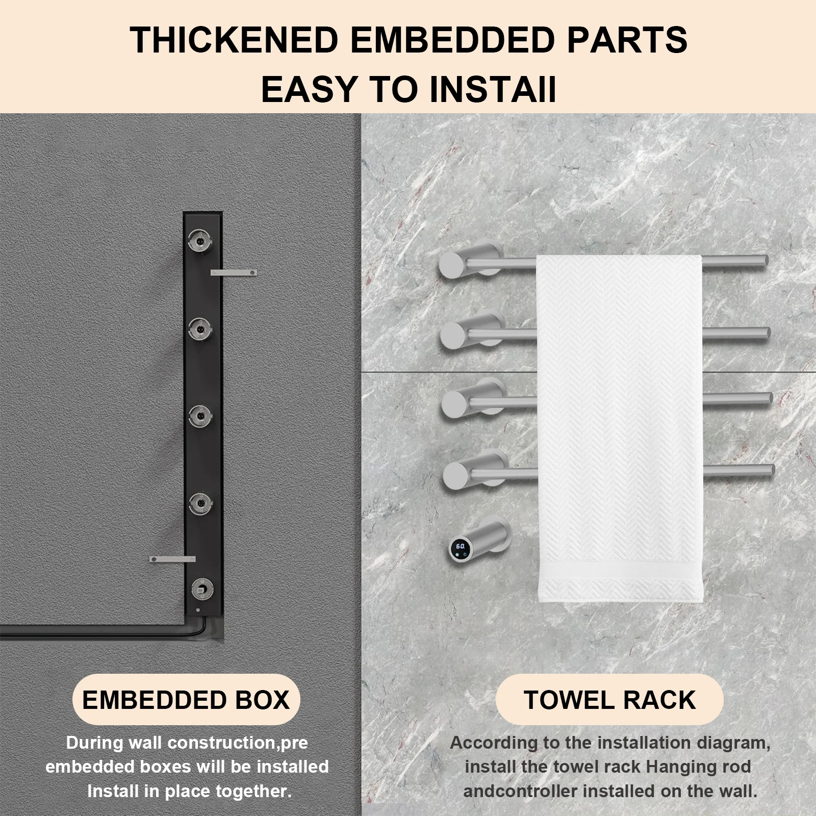 رف المناشف الكهربائية المثبت على الحائط، قضيب المناشف الساخن، درجة حرارة قابلة للتعديل، شريط المناشف الساخن للفندق، مركز السباحة، الحمام