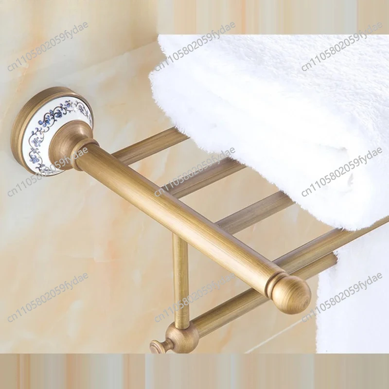 

Настенный держатель для полотенец из цельной латуни, антикварный латунный полотенцедержатель, угловая полка для ванной 60 см, аксессуары