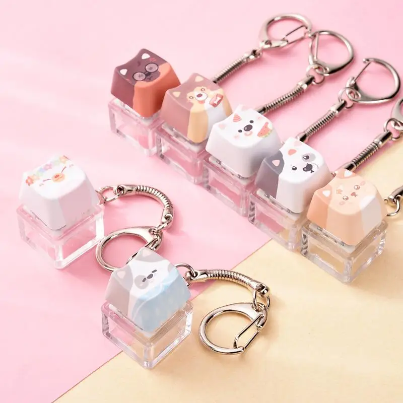 Niedlicher Katzen-Hunde-Anhänger, Stressabbau-Fidget-Schlüsselanhänger, Mechanischer Tastatur-Schlüsselanhänger, Hundethemen-Clicker-Fidget für Rucksack und Studium – Detail 7